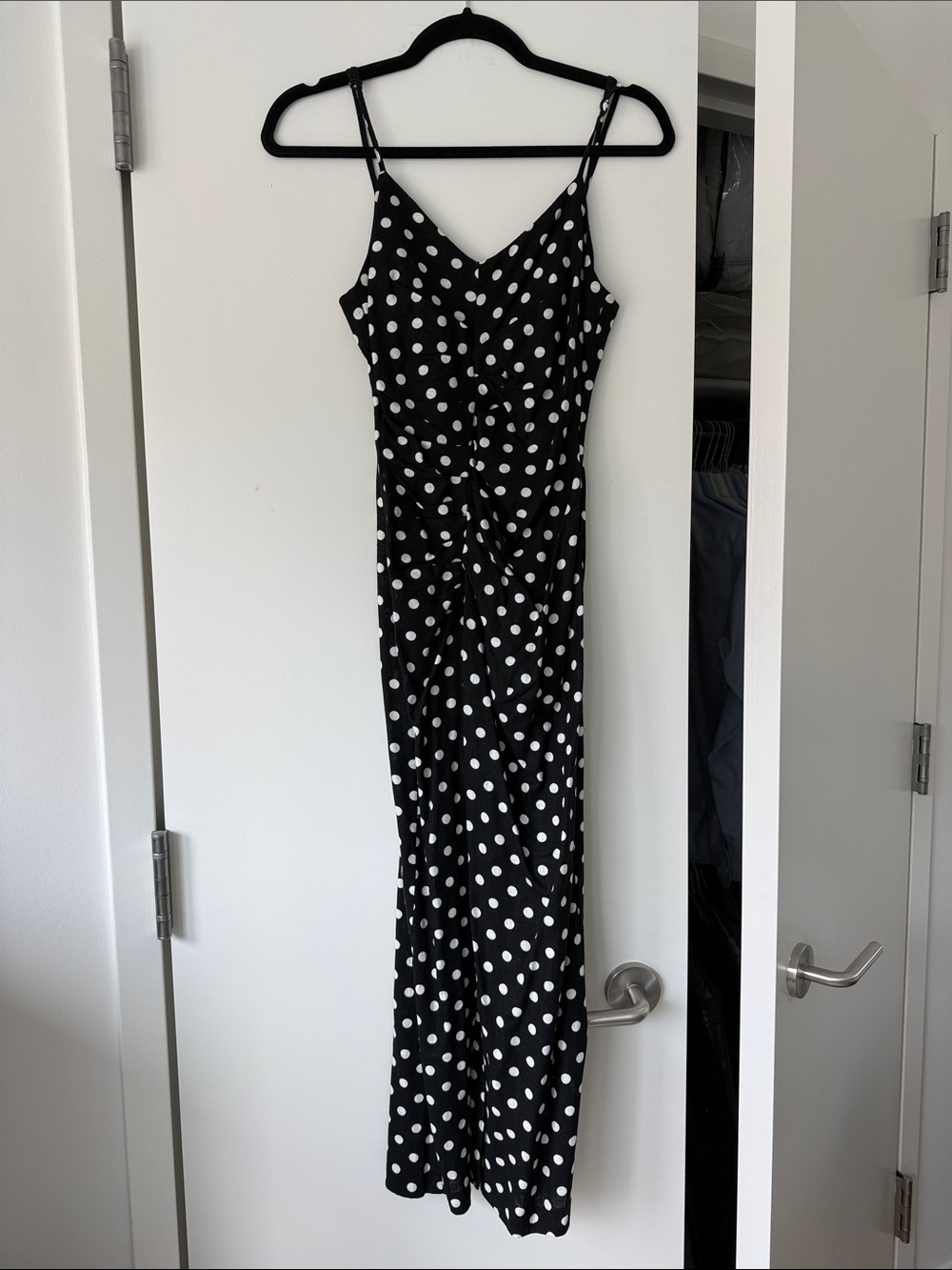 Zara Black Maxi Slip Dress with White Polka Dots